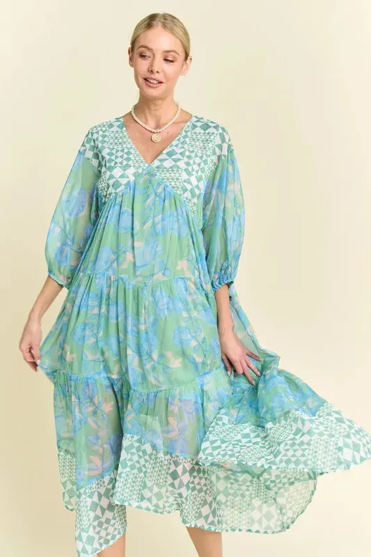 Geo and Floral Print Mixed Tiered Dress sold by Skemo product image thumbnail 5