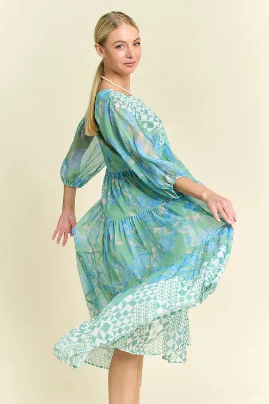 Geo and Floral Print Mixed Tiered Dress sold by Skemo product image thumbnail 3