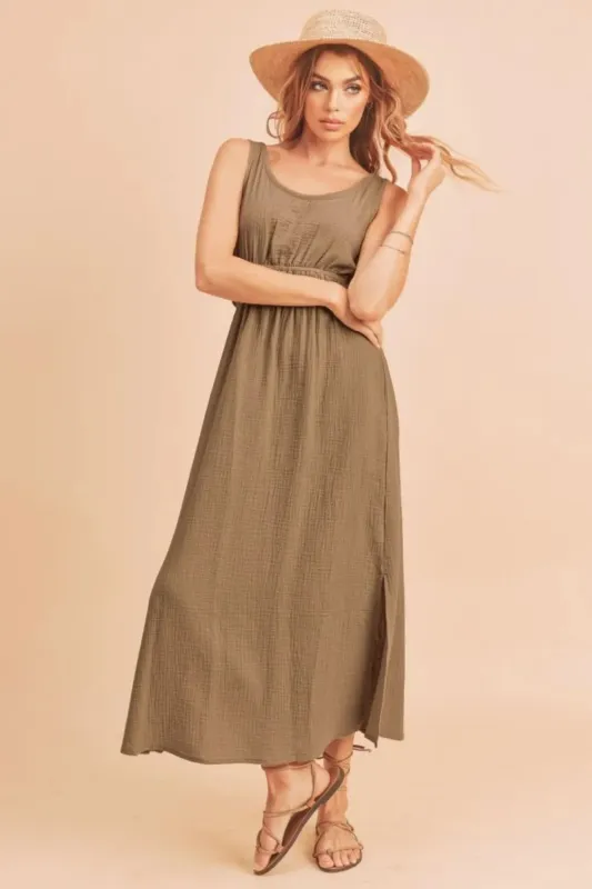 Side Slit Round Neck Sleeveless Tank Dress sold by Skemo