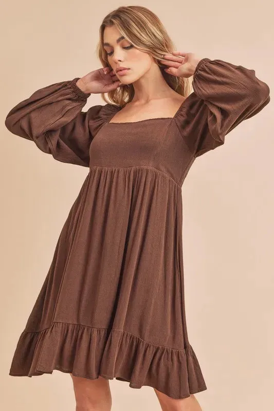 Ruffled Hem Square Neck Balloon Sleeve Mini Dress sold by Skemo product image thumbnail 2