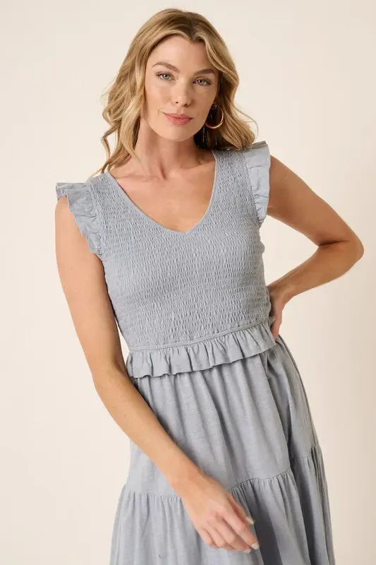 Smocked Ruffled Tiered Midi Dress sold by Skemo product image thumbnail 4