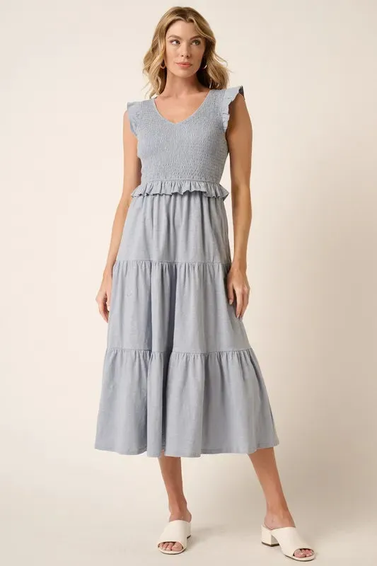 Smocked Ruffled Tiered Midi Dress sold by Skemo