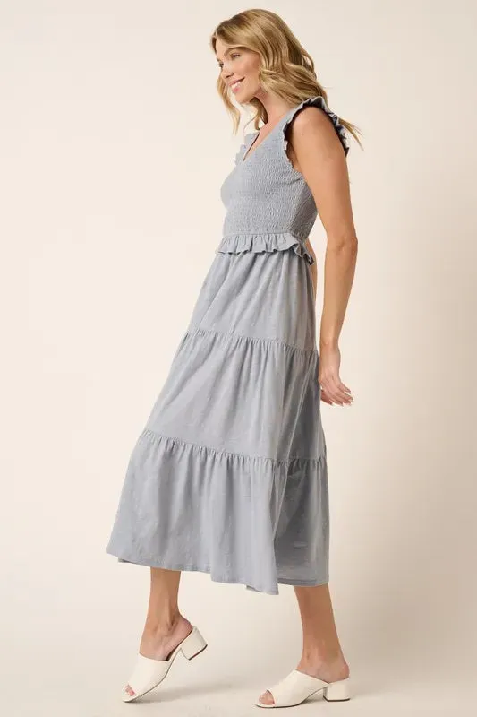Smocked Ruffled Tiered Midi Dress sold by Skemo product image thumbnail 3