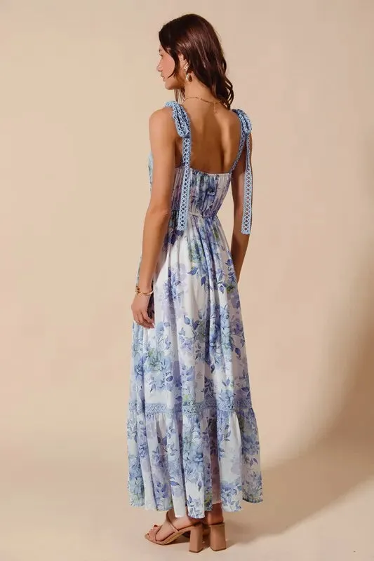 Floral Print Flowy Maxi Dress with Lace Ribbon Tie sold by Skemo product image thumbnail 3