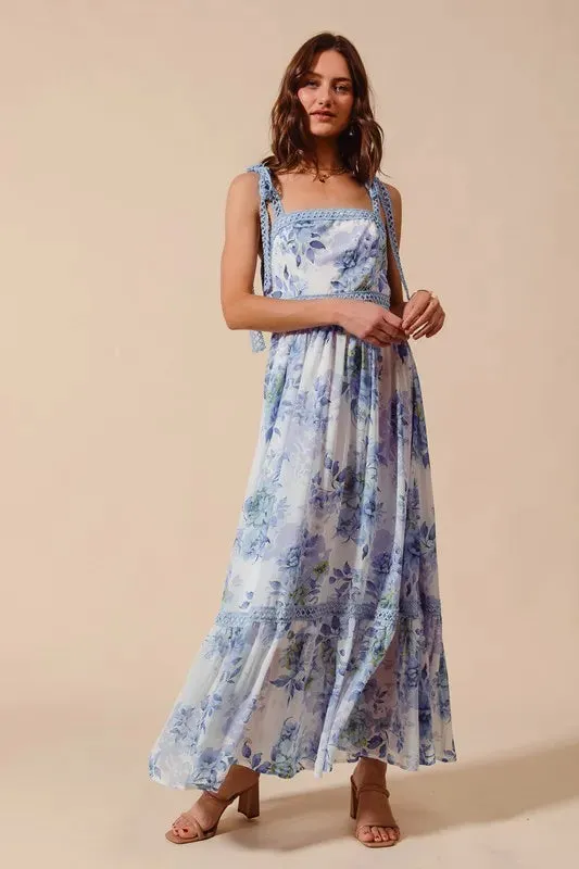 Floral Print Flowy Maxi Dress with Lace Ribbon Tie sold by Skemo product image thumbnail 4