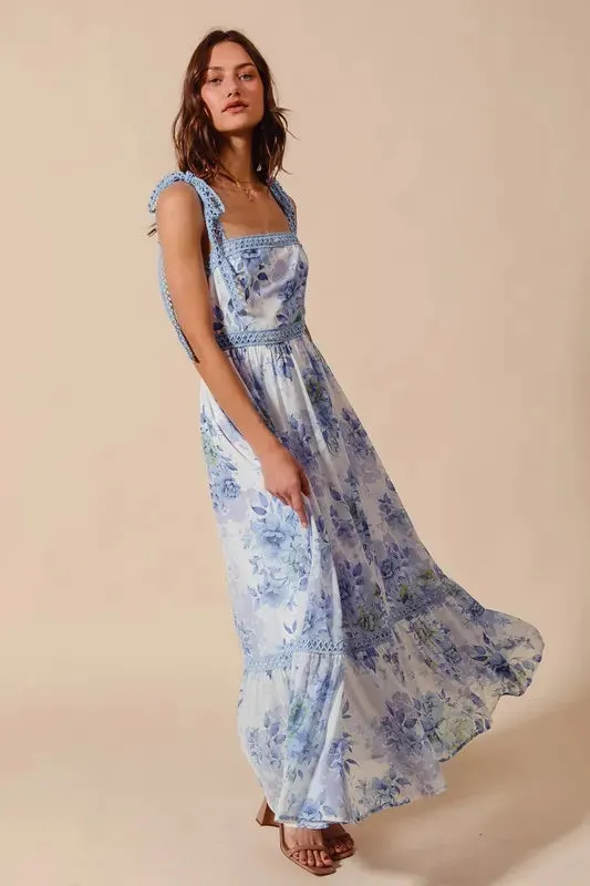 Floral Print Flowy Maxi Dress with Lace Ribbon Tie sold by Skemo product image thumbnail 2