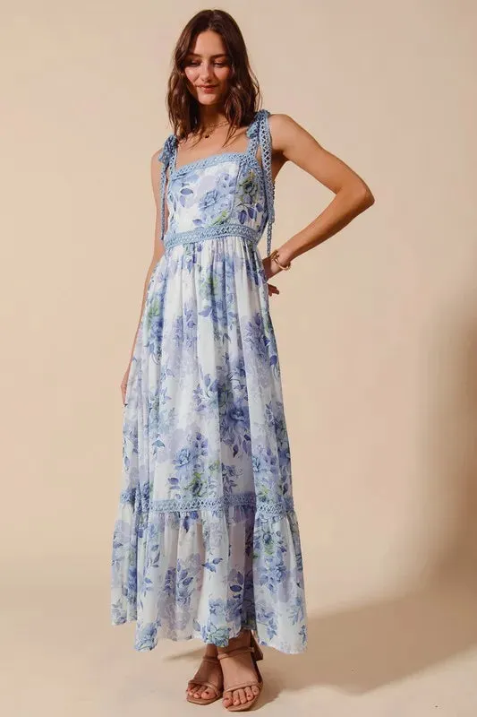 Floral Print Flowy Maxi Dress with Lace Ribbon Tie sold by Skemo product image thumbnail 5
