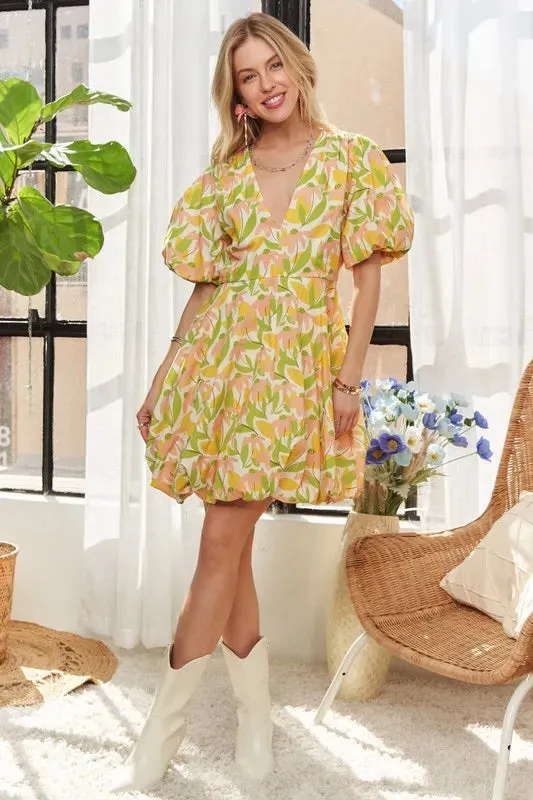 Puff Sleeve Floral Dress sold by Skemo