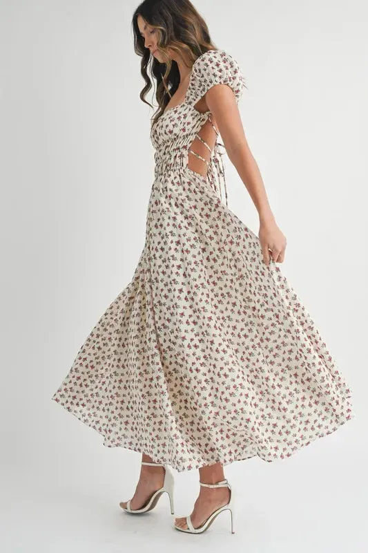 Floral Print Puff Sleeve Gathered Midi Dress sold by Skemo product image thumbnail 4
