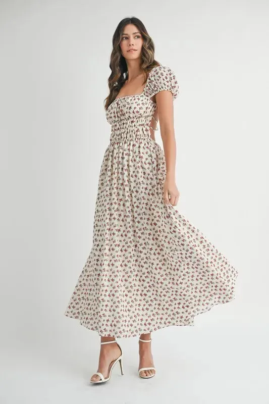 Floral Print Puff Sleeve Gathered Midi Dress sold by Skemo product image thumbnail 3