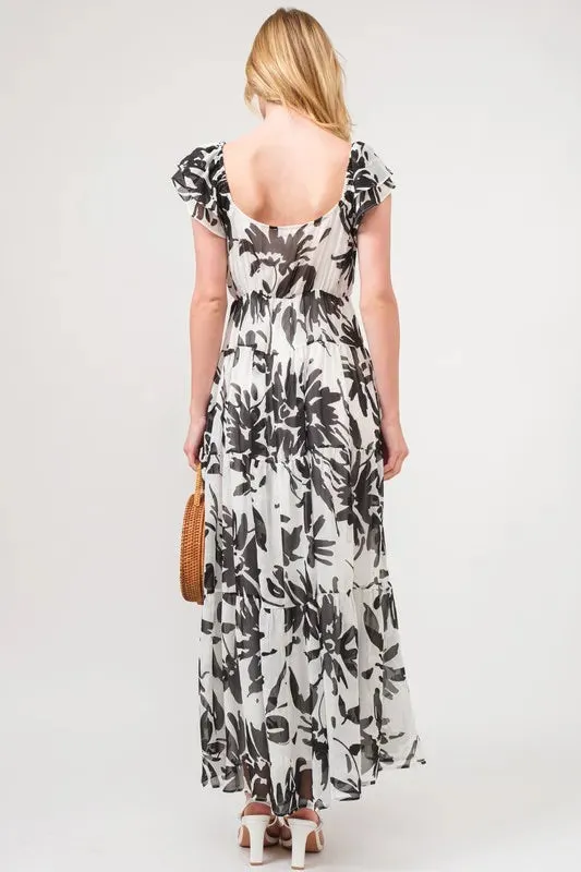 Ruffled Sleeve Tiered Floral Print Maxi Dress sold by Skemo product image thumbnail 2