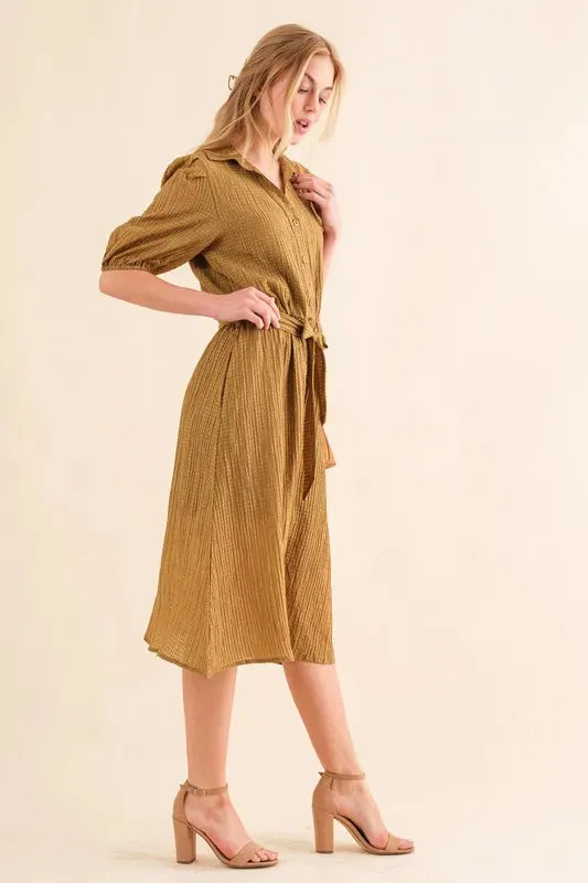 Waffle Textured Ribbon Waist Midi Dress sold by Skemo product image thumbnail 5