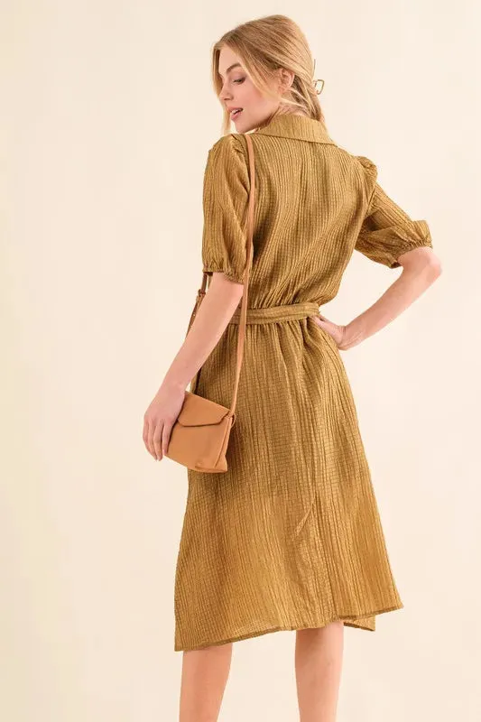 Waffle Textured Ribbon Waist Midi Dress sold by Skemo product image thumbnail 3