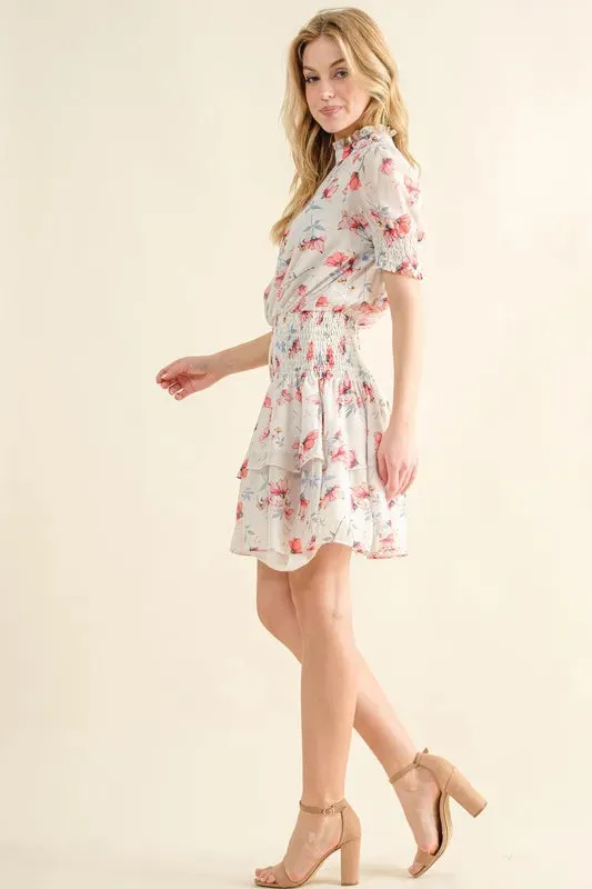 Floral Print Smocked Waist Mini Dress sold by Skemo product image thumbnail 5