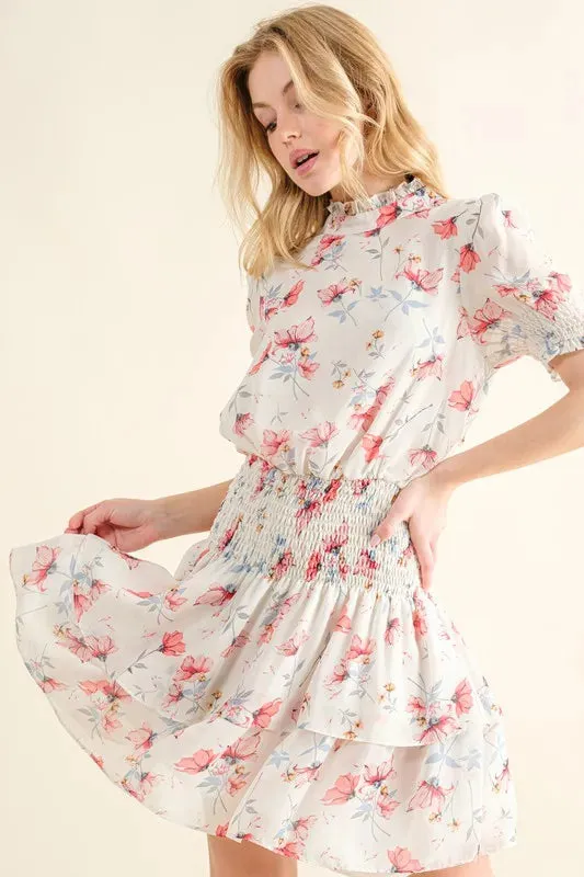 Floral Print Smocked Waist Mini Dress sold by Skemo product image thumbnail 2