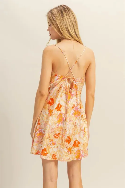 Floral Cowl Neck Flirty Satin Mini Dress sold by Skemo product image thumbnail 3