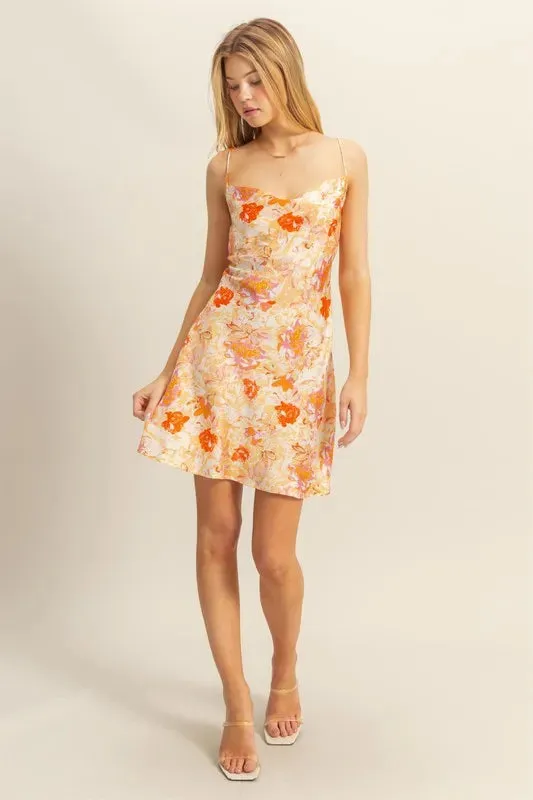 Floral Cowl Neck Flirty Satin Mini Dress sold by Skemo product image thumbnail 4