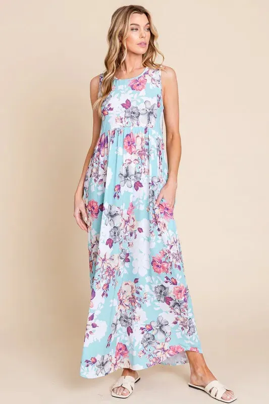 Floral Round Neck Sleeveless Maxi Dress with Pockets sold by Skemo product image thumbnail 2