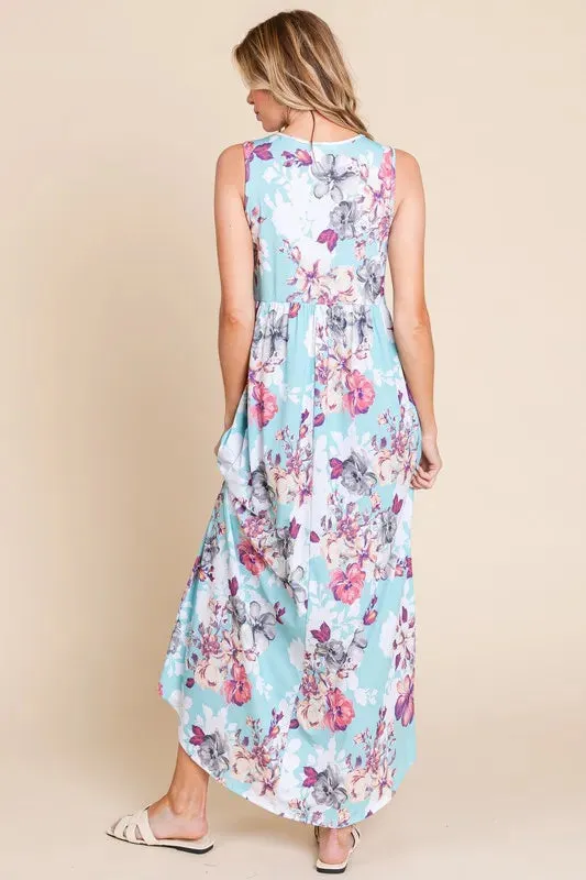 Floral Round Neck Sleeveless Maxi Dress with Pockets sold by Skemo product image thumbnail 4