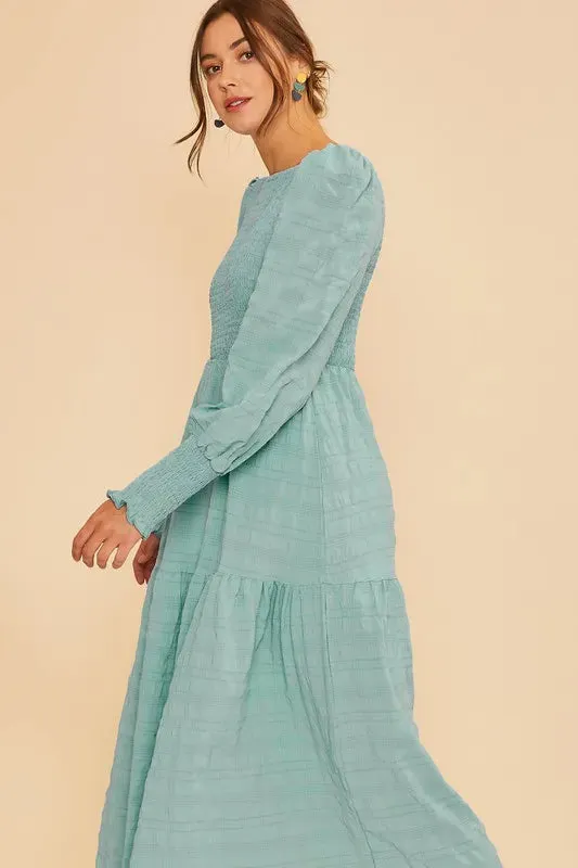 Textured Smocking Bodice Tiered Midi Dress sold by Skemo product image thumbnail 3