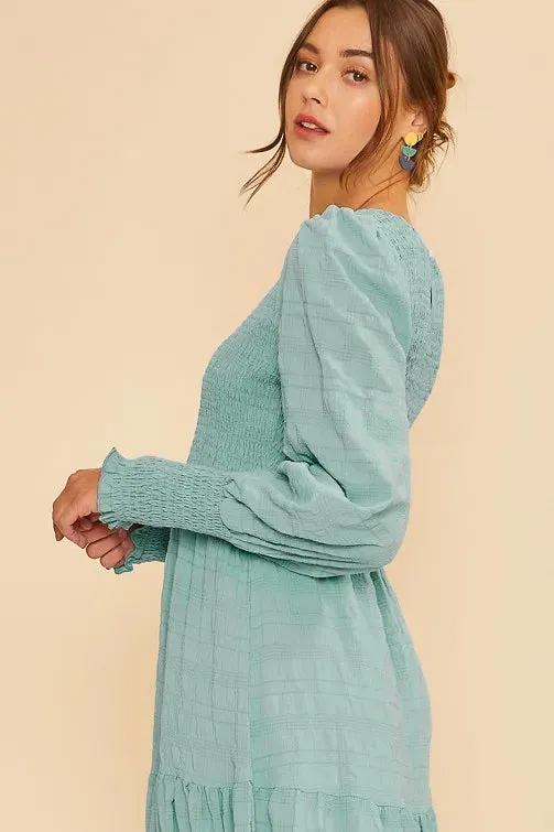 Textured Smocking Bodice Tiered Midi Dress sold by Skemo product image thumbnail 2