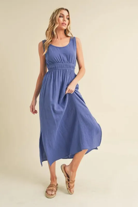 Side Slit Round Neck Sleeveless Tank Dress sold by Skemo