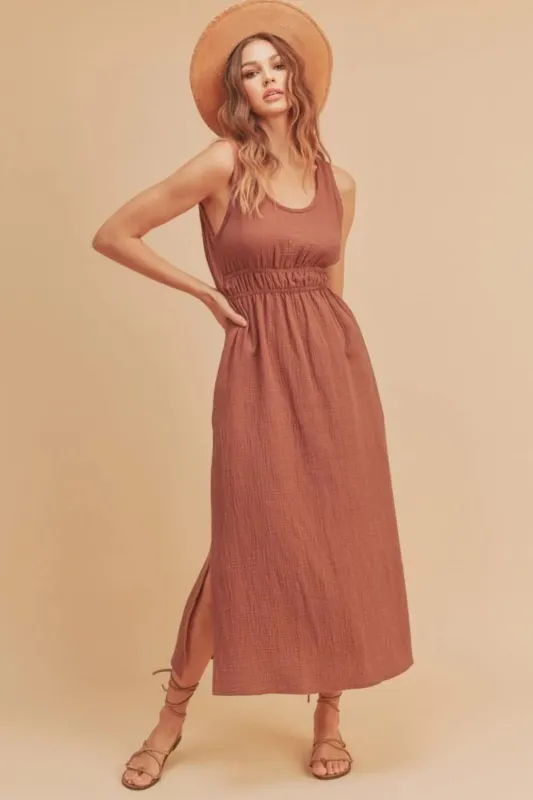 Side Slit Round Neck Sleeveless Tank Dress sold by Skemo