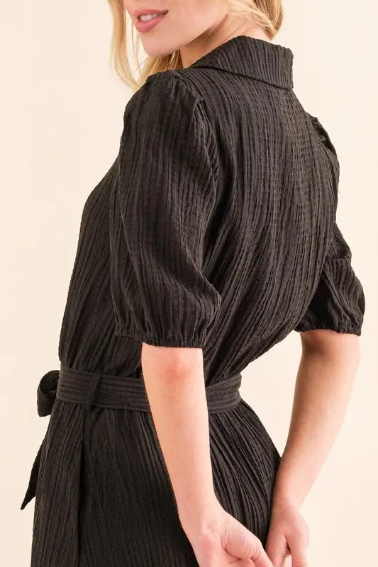 Waffle Textured Ribbon Waist Midi Dress sold by Skemo product image thumbnail 5