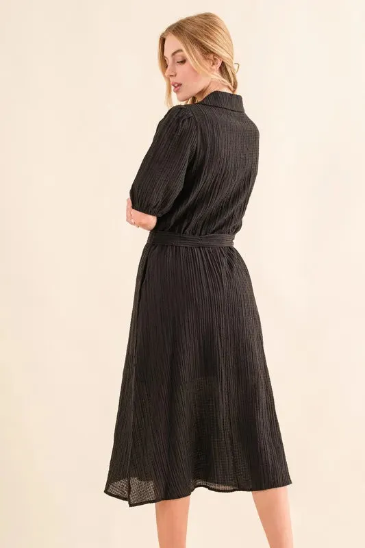 Waffle Textured Ribbon Waist Midi Dress sold by Skemo product image thumbnail 3