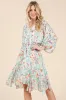 Floral Cinched Waist Balloon Sleeve V-Neck Dress sold by Skemo