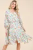 Floral Cinched Waist Balloon Sleeve V-Neck Dress sold by Skemo