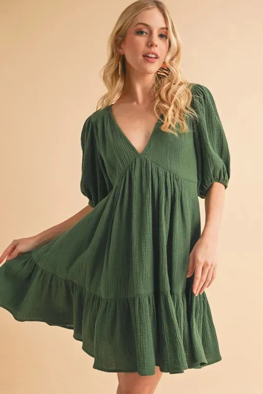 Tied Back Ruffled Short Sleeve Mini Dress sold by Skemo