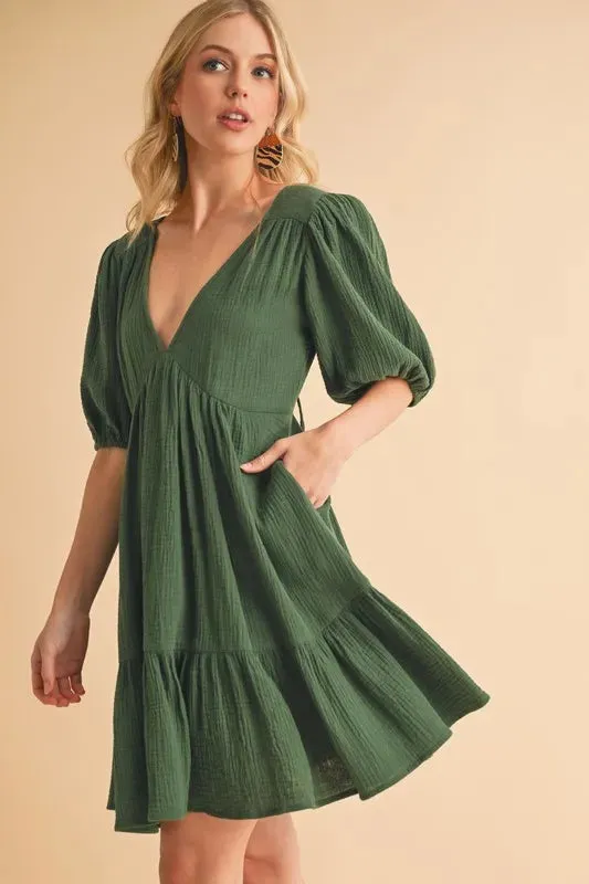 Tied Back Ruffled Short Sleeve Mini Dress sold by Skemo product image thumbnail 2