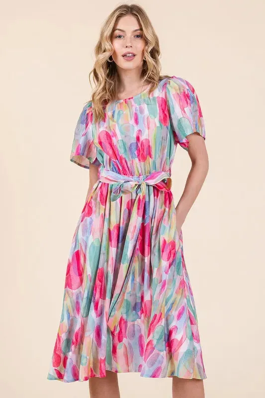 Watercolor Print Tie Front Midi Dress sold by Skemo product image thumbnail 2