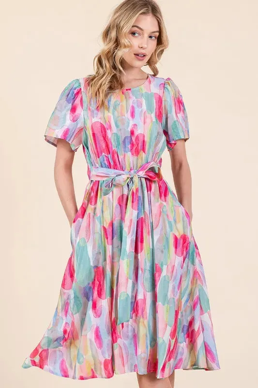 Watercolor Print Tie Front Midi Dress sold by Skemo product image thumbnail 5