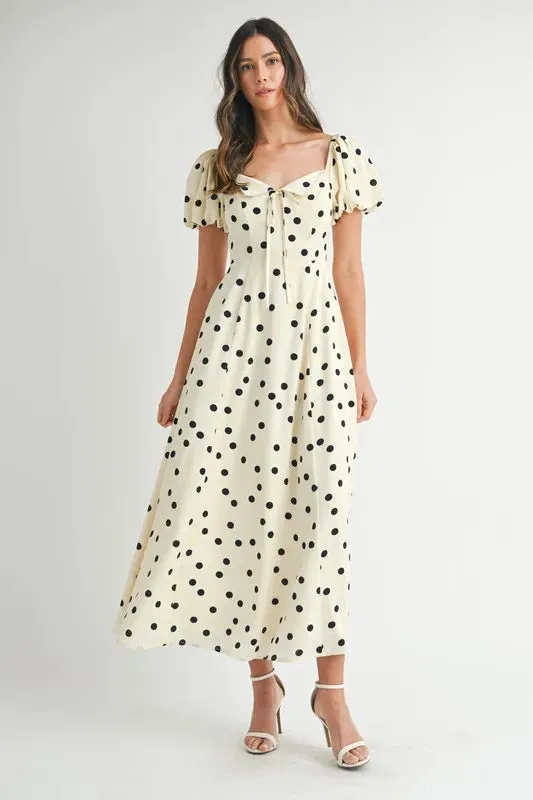 Polka Dot Puff Sleeve Midi Dress sold by Skemo