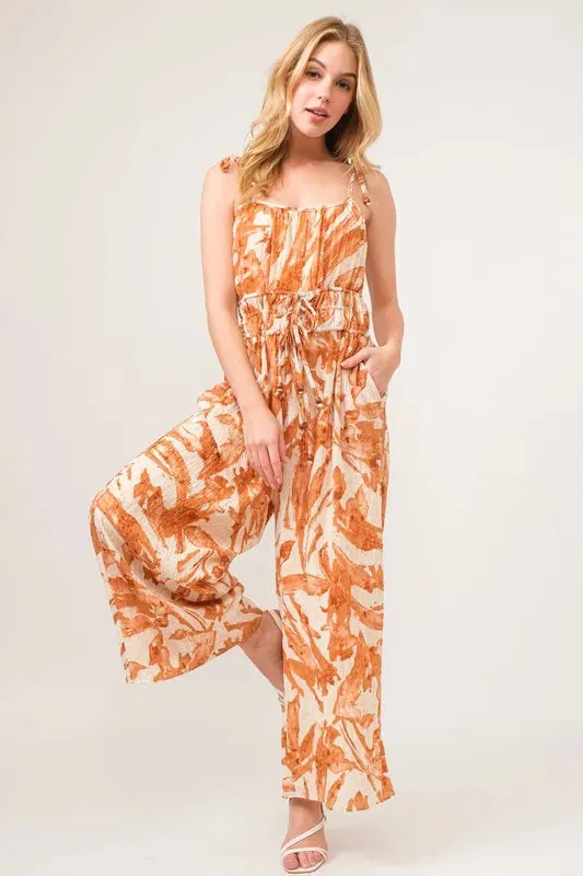 Waist Strings Abstract Print Wide Leg Jumpsuit sold by Skemo