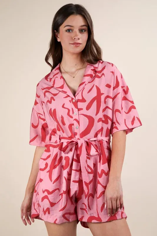 Oversized Printed Button Down Resort Romper sold by Skemo