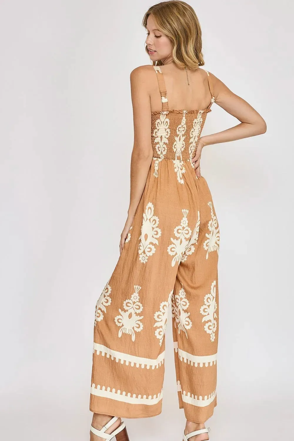 Full Size Smocked Printed Wide Leg Jumpsuit Plus Size sold by Skemo product image thumbnail 2