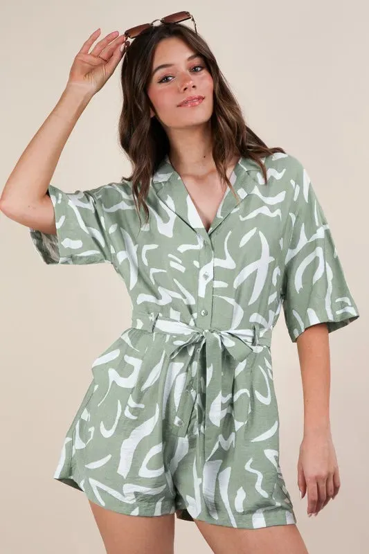 Oversized Printed Button Down Resort Romper sold by Skemo