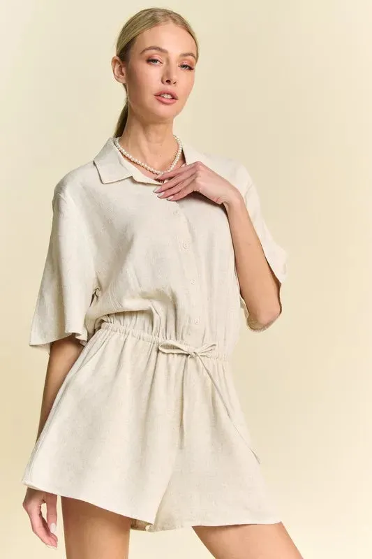 Drawstring Waist Button-Down Shirt Romper sold by Skemo product image thumbnail 3