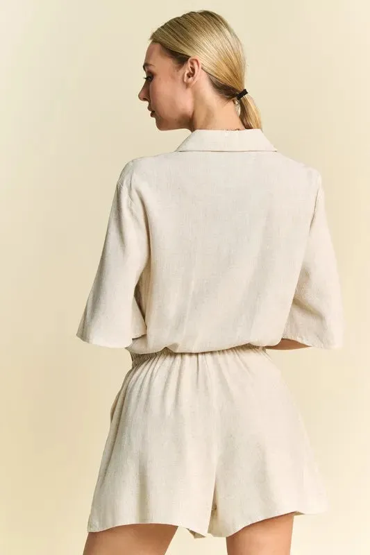 Drawstring Waist Button-Down Shirt Romper sold by Skemo product image thumbnail 2