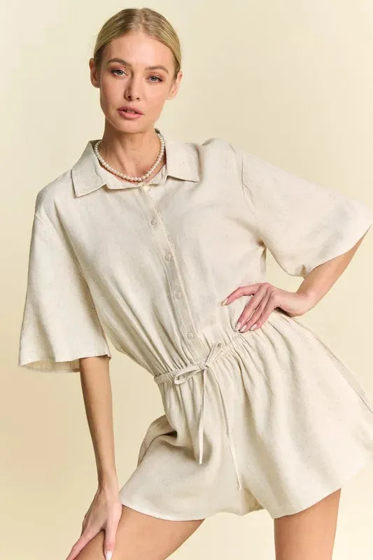Drawstring Waist Button-Down Shirt Romper sold by Skemo product image thumbnail 4