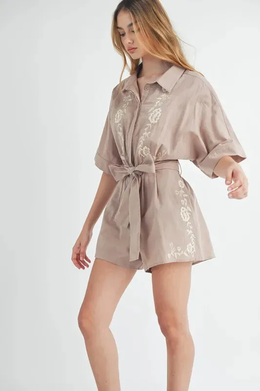 Embroidered Button Down Collared Neck Romper sold by Skemo product image thumbnail 5