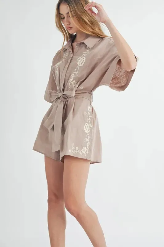 Embroidered Button Down Collared Neck Romper sold by Skemo product image thumbnail 4