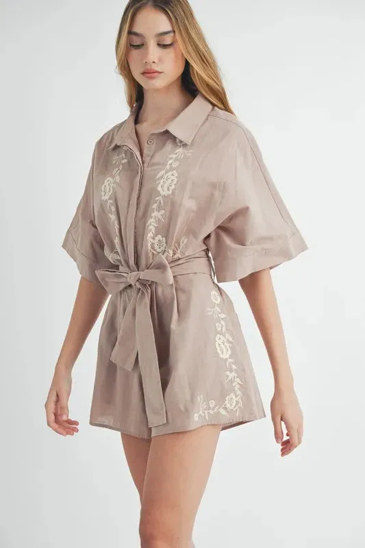Embroidered Button Down Collared Neck Romper sold by Skemo product image thumbnail 2
