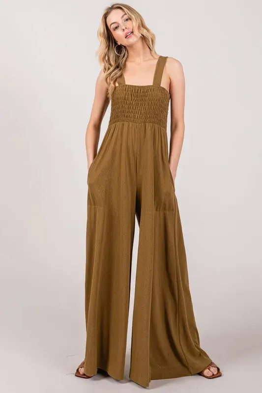 Smocked Flowy Wide Leg Jumpsuit sold by Skemo