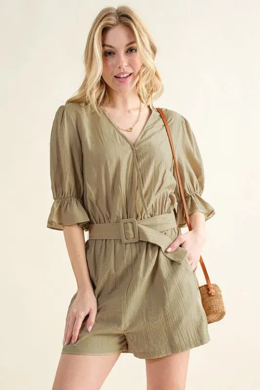 Flounce Sleeves Romper with Belt sold by Skemo