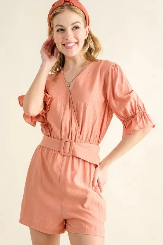 Flounce Sleeves Romper with Belt sold by Skemo