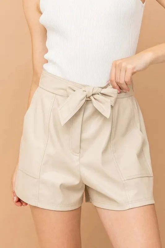 Faux Leather Shorts With Waist Ribbon sold by Skemo